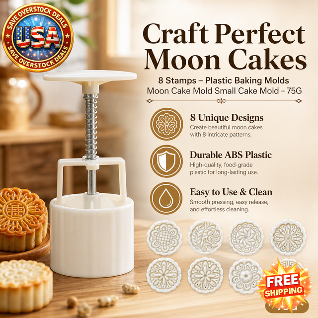Plastic Moon Cake Mold with 8 Stamps - 75G Size