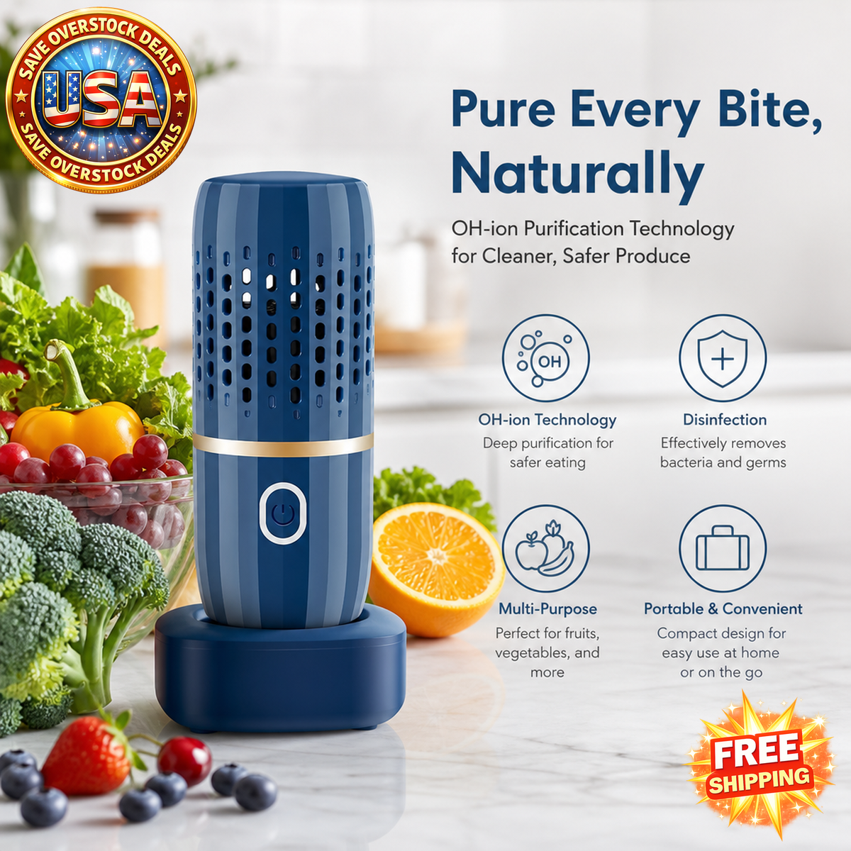 Fruit and Vegetable Purifier Cleaner with OH-ion Technology
