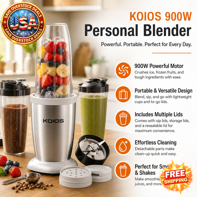 KOIOS 900W Personal Blender with 11-Piece Accessory Set