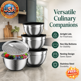 Stainless Steel Mixing Bowls Set with Airtight Lids, 5 QT