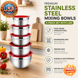Stainless Steel Mixing Bowls Set with Lids - 5 Sizes