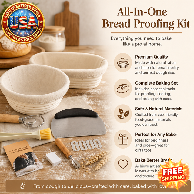 Bread Proofing Kit with Rattan Baskets and Baking Tools