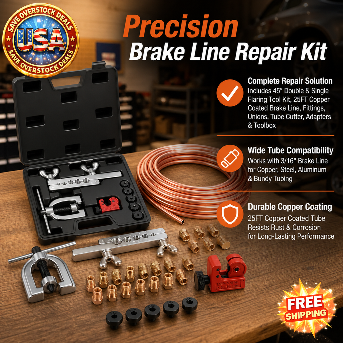 3/16" Brake Line Repair Kit with Flaring Tool and Accessories