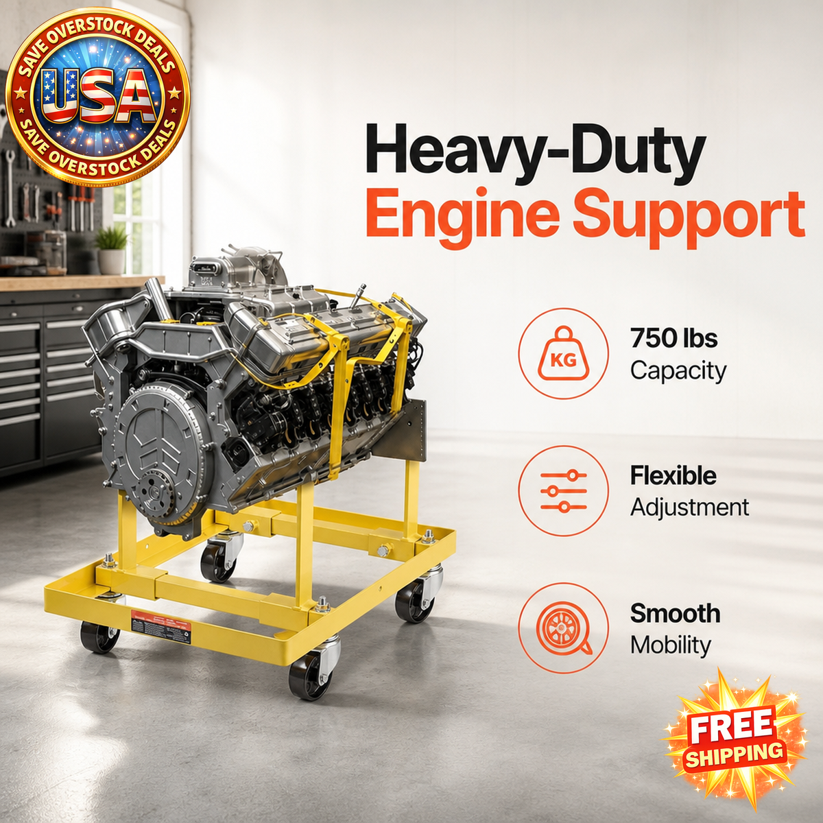 Engine Stand with 750 LBS Capacity, Adjustable Width & Length
