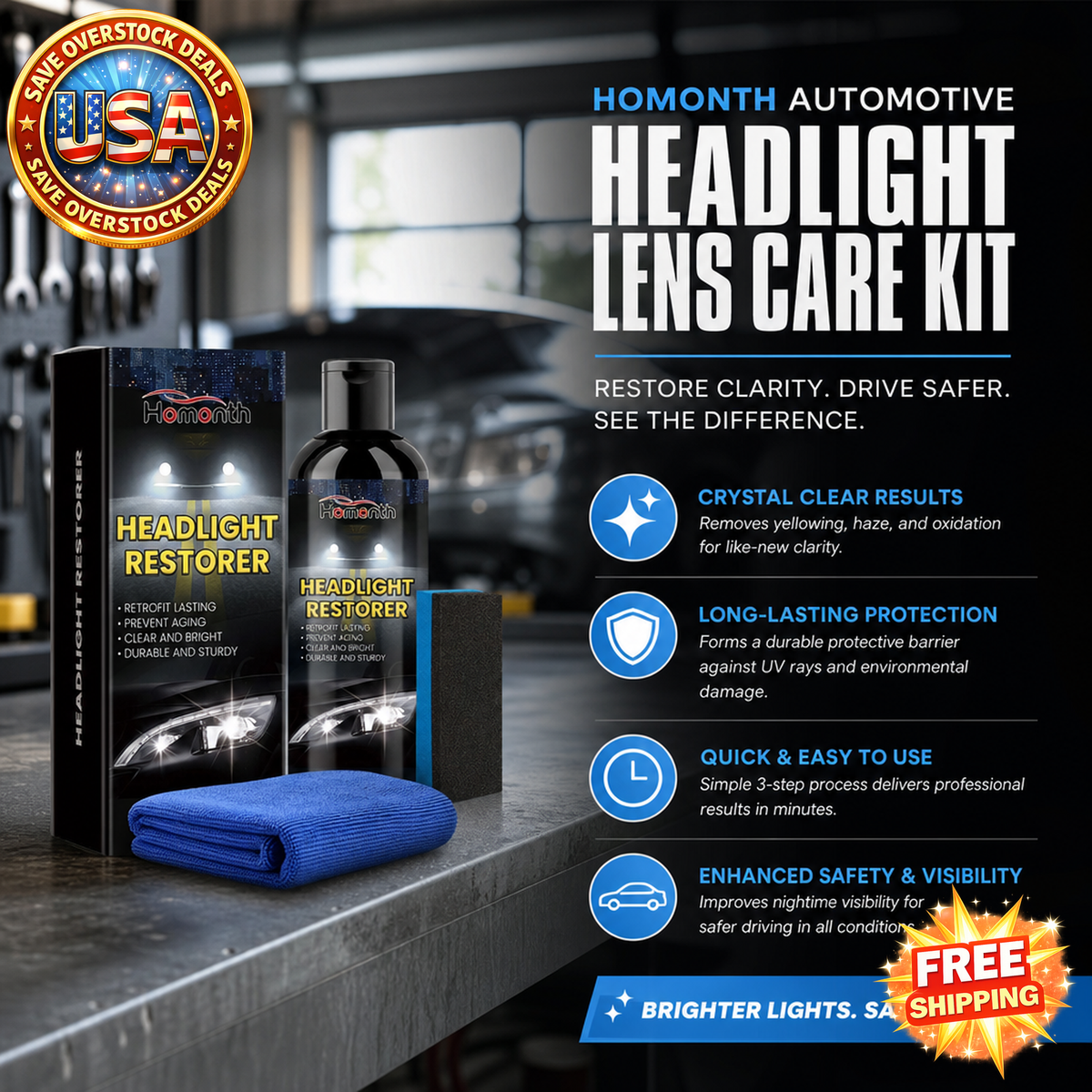 HOMONTH Automotive Headlight Lens Care Kit with Application Tools