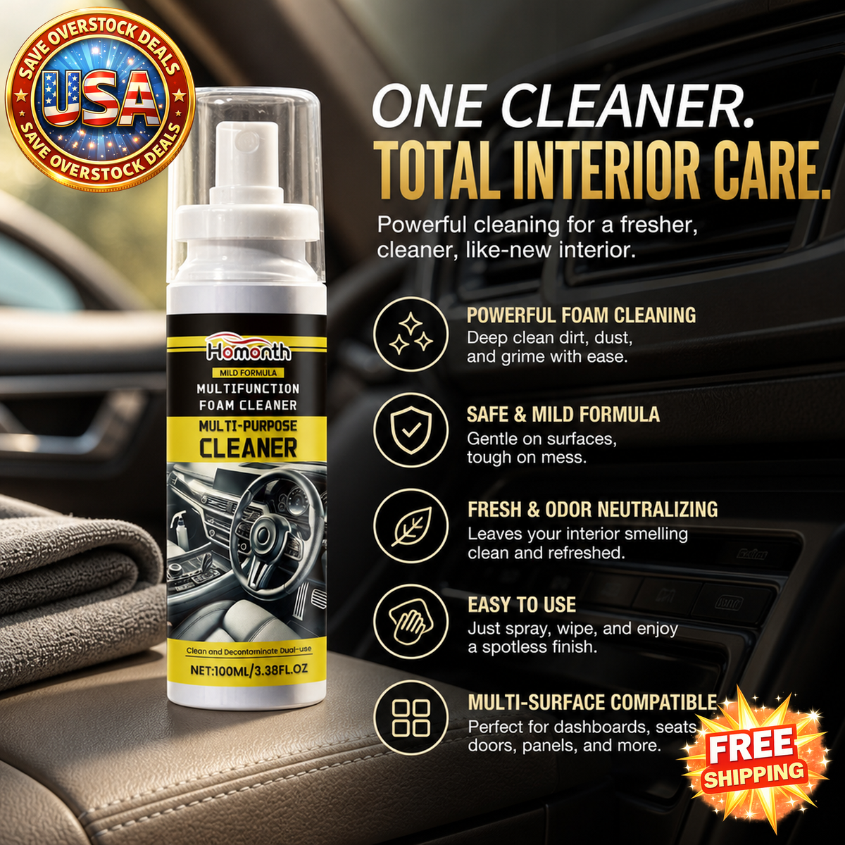 HOMONTH Multipurpose Automotive Interior Cleaner, 100 ml