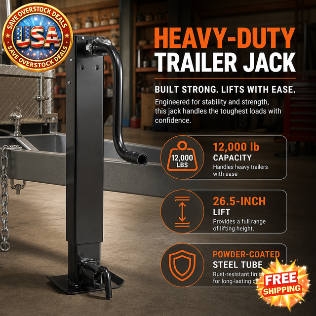 Heavy-Duty Trailer Jack, 12,000 lbs Capacity, Adjustable Drop Leg