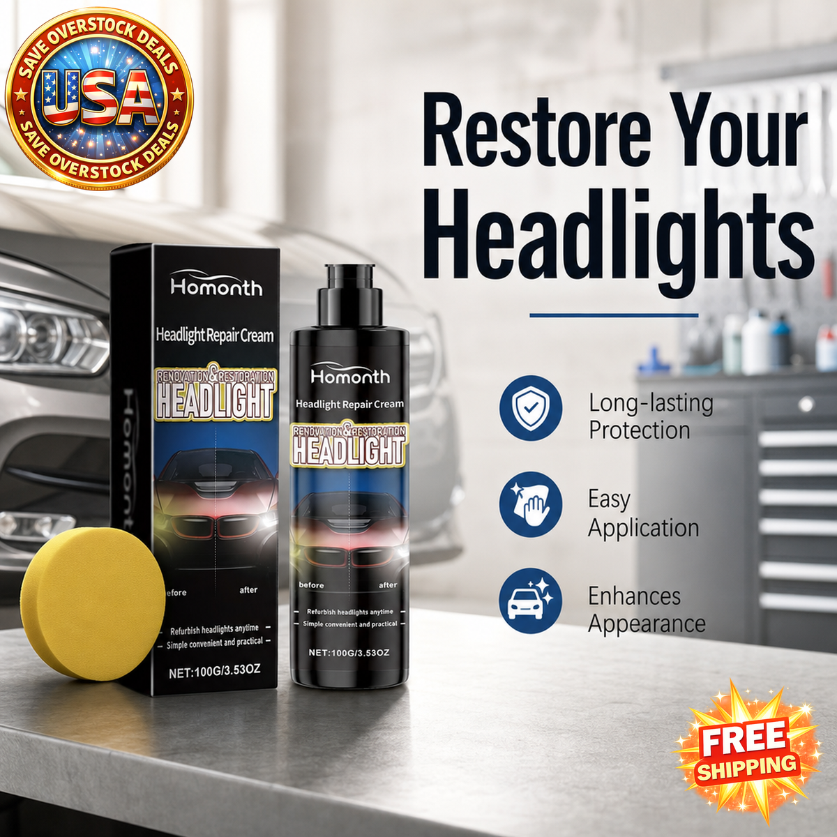 Homonth Automotive Headlight Paste for Lamp Maintenance