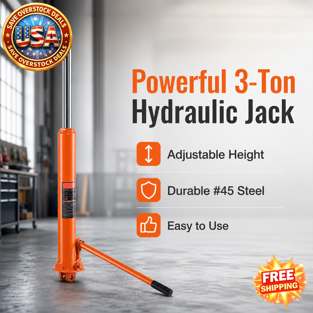 3 Ton Hydraulic Long Ram Jack with Adjustable Height and Clevis Base