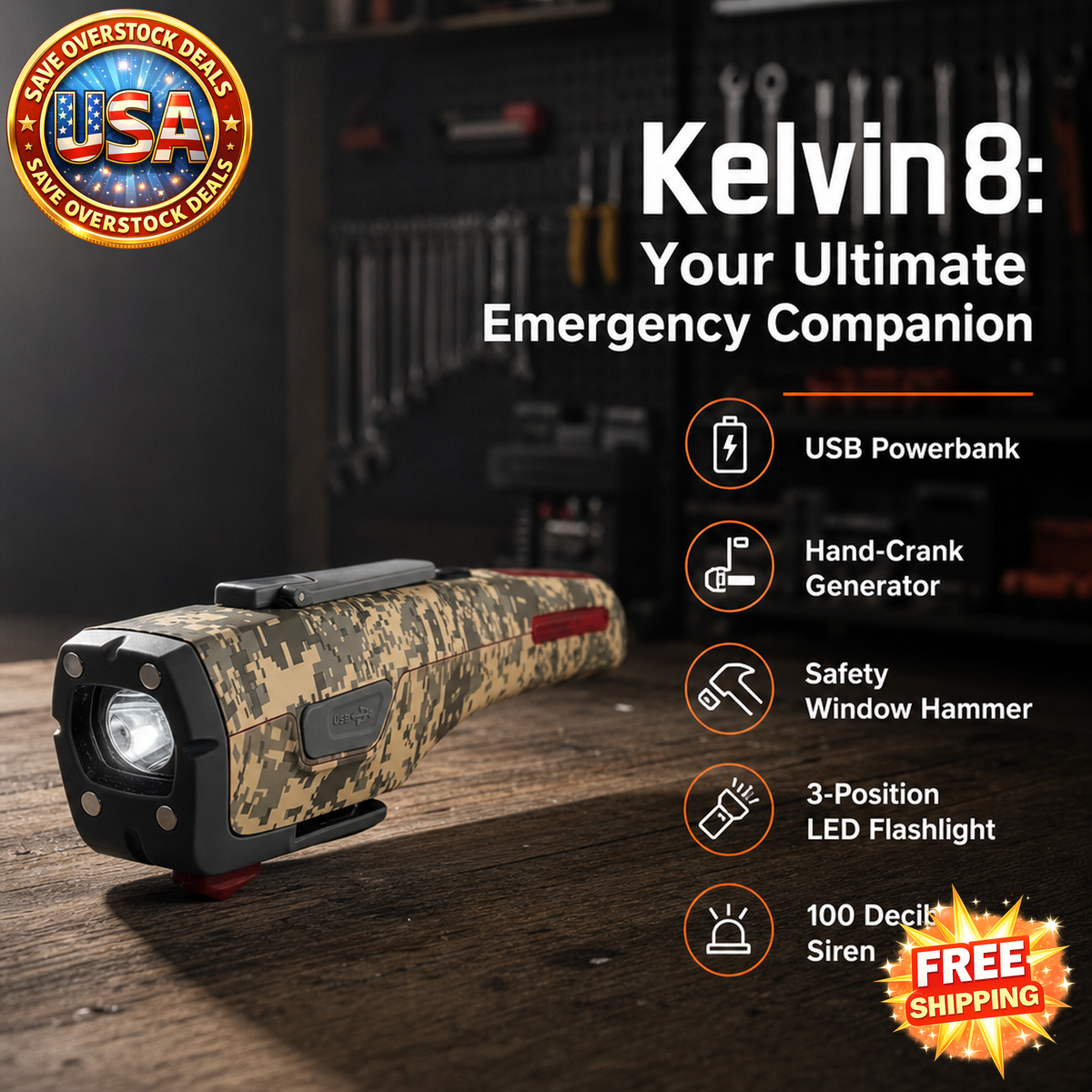 Kelvin 8 Emergency Multi-Tool with USB Powerbank and Flashlight