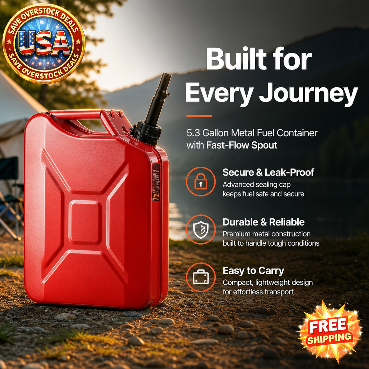 5.3 Gallon Metal Fuel Container with Spout and Handle, Red