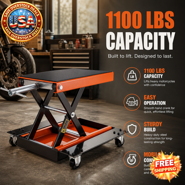 1100 LBS Motorcycle Lift Scissor Jack with Dolly & Crank