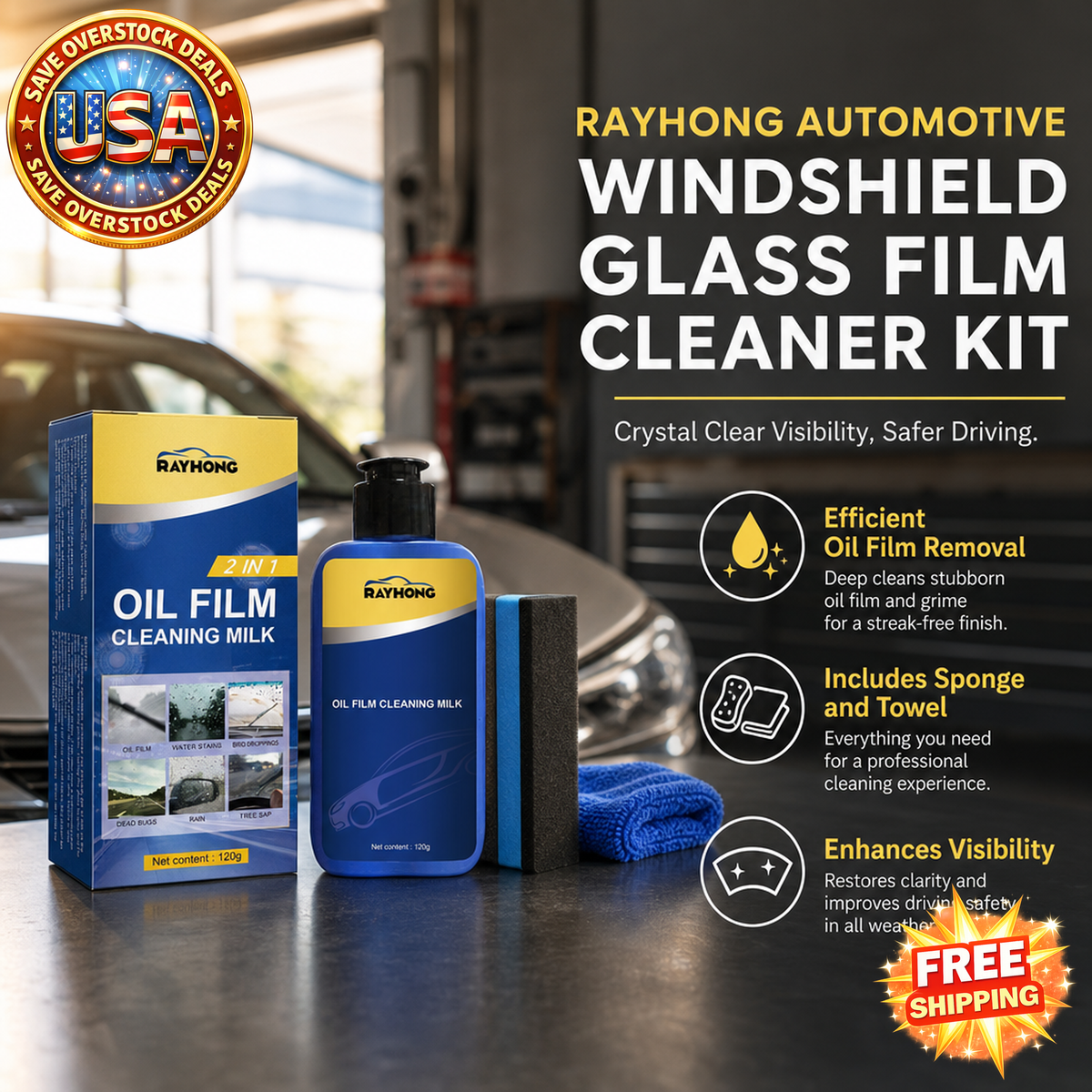 RAYHONG Automotive Windshield Glass Film Cleaner Kit, 120 g