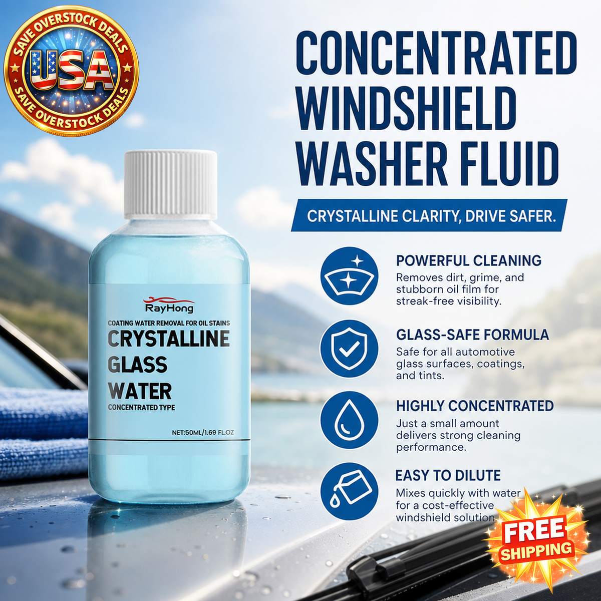 RAYHONG Concentrated Windshield Washer Fluid, 50 ml Bottle