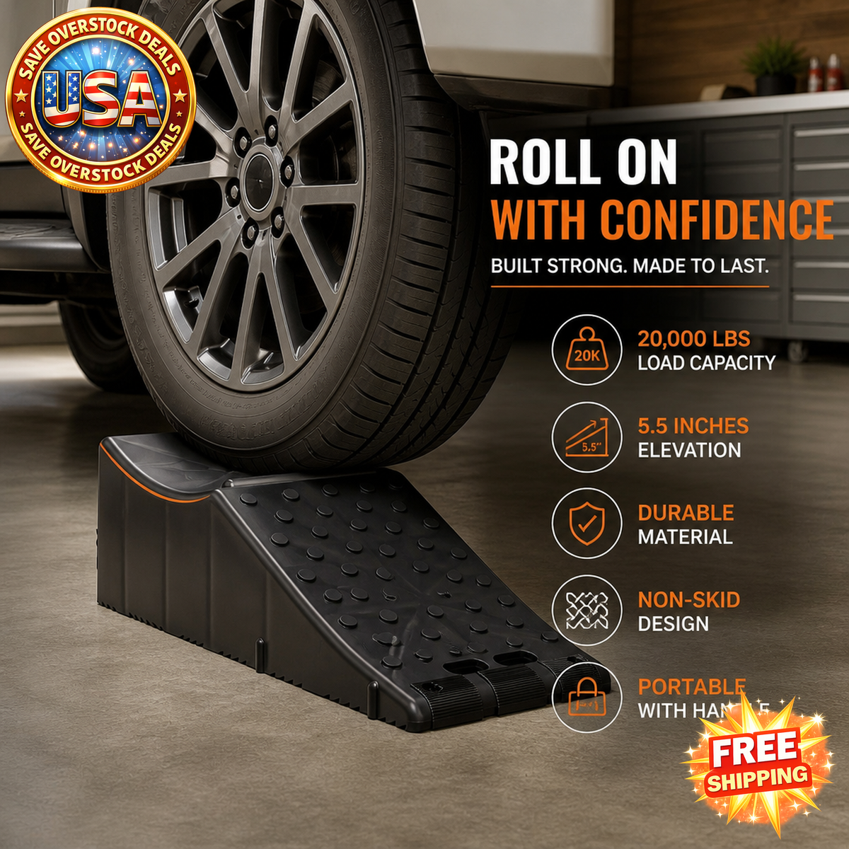 Single Unit Vehicle Ramp, 20000 lbs Load Limit, 5.5" Elevation