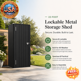 22-Foot Lockable Metal Storage Shed for Outdoor Use, Black