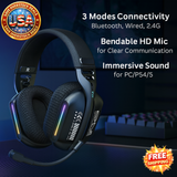 New Wireless Gaming Headset 3 Modes Bendable HD Mic Soft Ear Pads