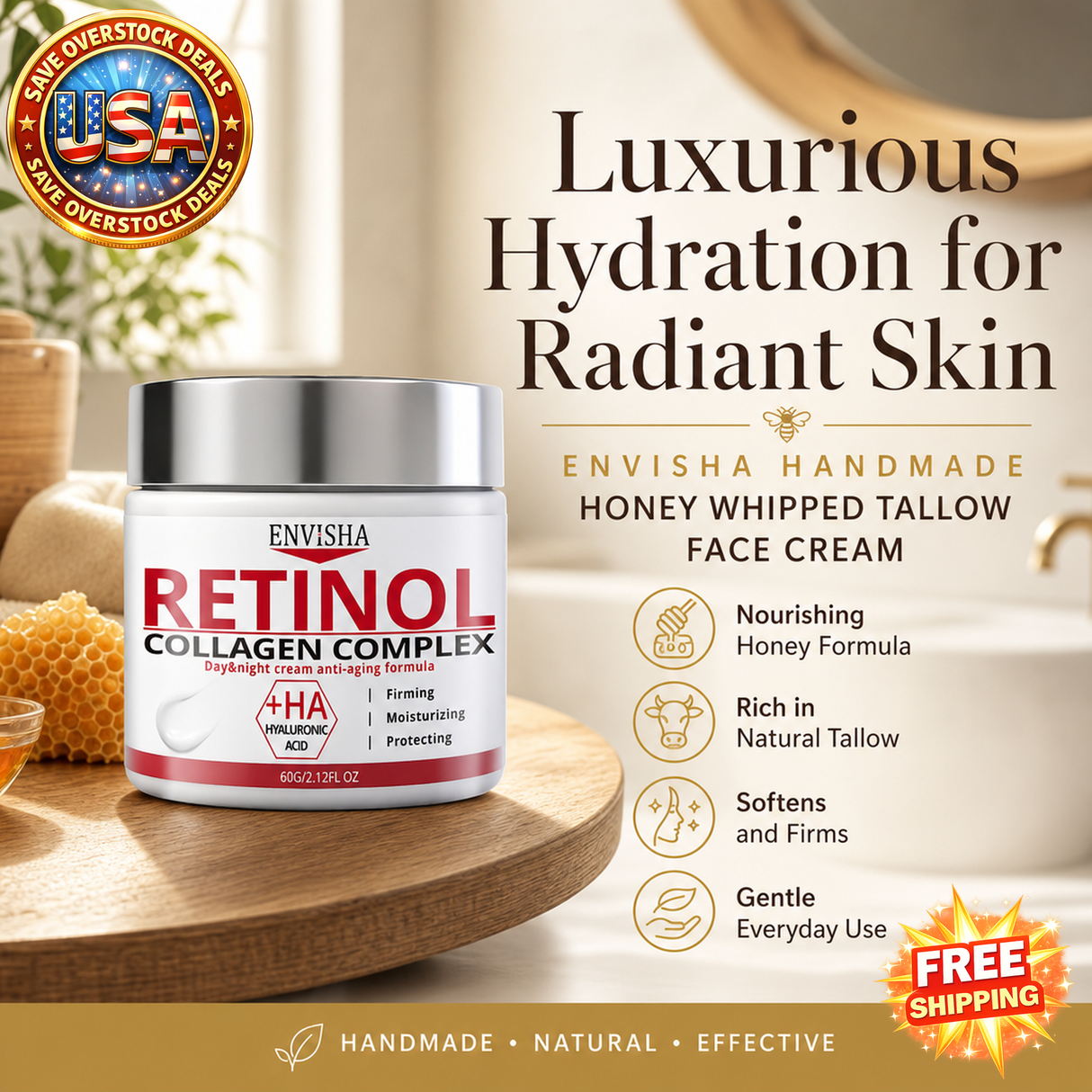 Handmade Honey Whipped Tallow Face Cream 4oz Moisturizing & Nourishing