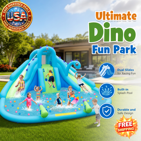 Dinosaur Inflatable Bounce Park with Slides and Splash Pool