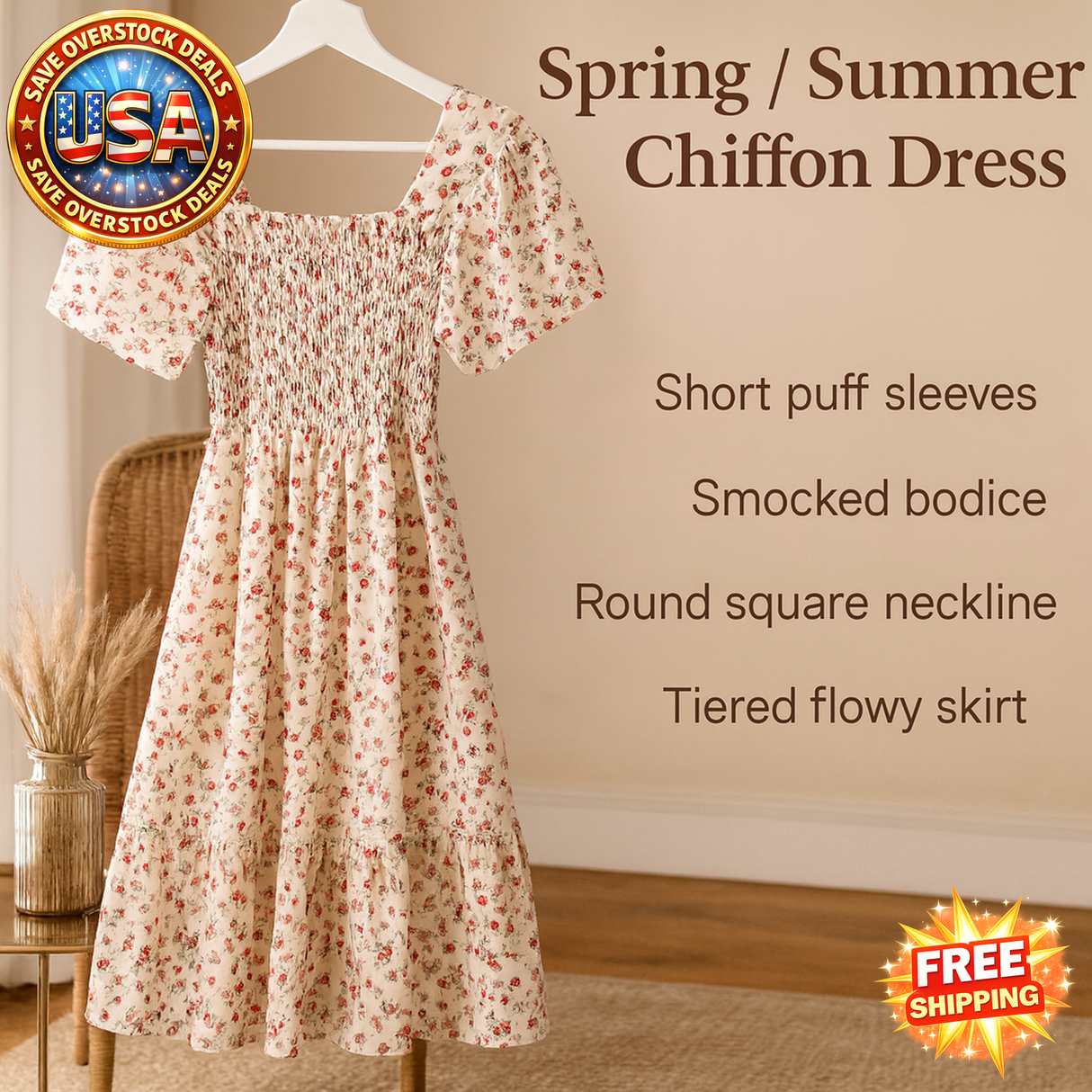 Chiffon Midi Dress for Women | Floral Print | Short Sleeve | Casual Wear