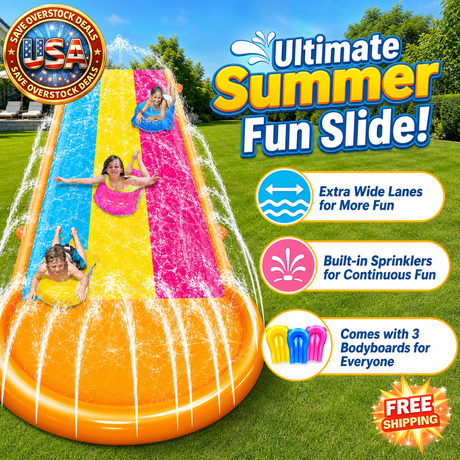 Extra Width Triple Slip Water Slide with 3 Bodyboards