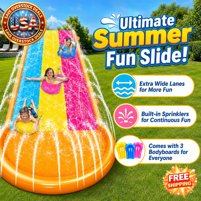 Extra Width Triple Slip Water Slide with 3 Bodyboards