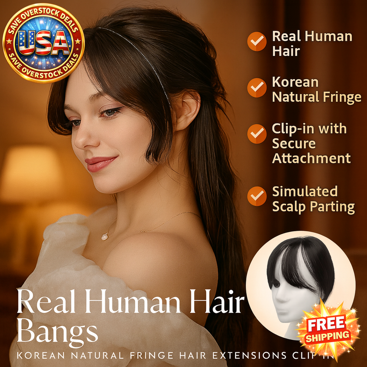 Real Human Hair Bangs Clip In Extensions Natural Fringe for Women