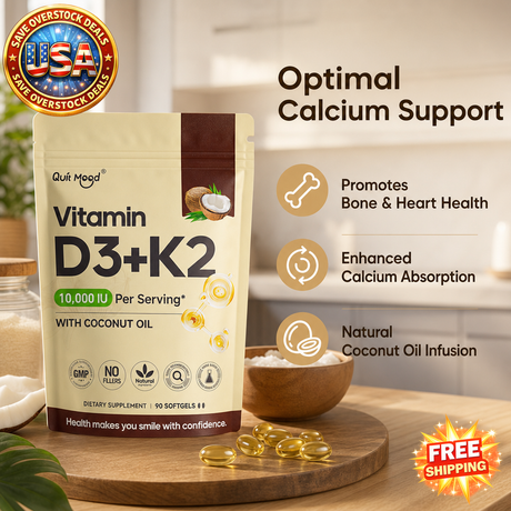 Vitamin D3K2 Soft Capsules for Calcium Absorption, 60 Count