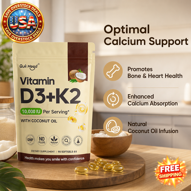 Vitamin D3K2 Soft Capsules for Calcium Absorption, 60 Count