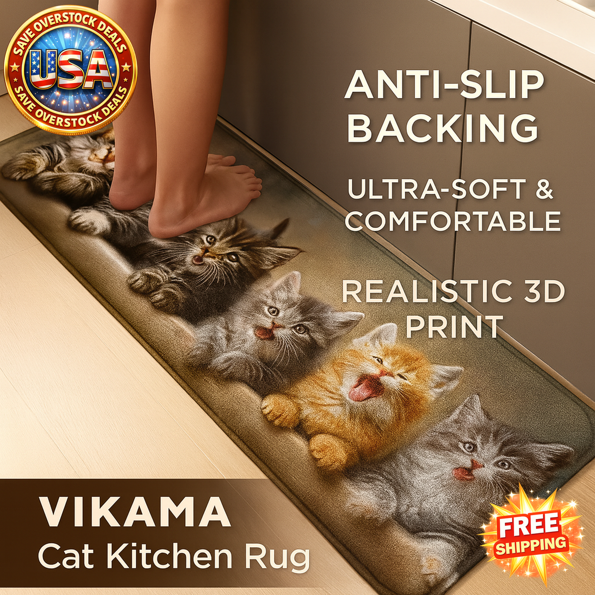 Cat Kitchen Rug Runner Mat Soft Comfortable 1/2pcs for Home Decor
