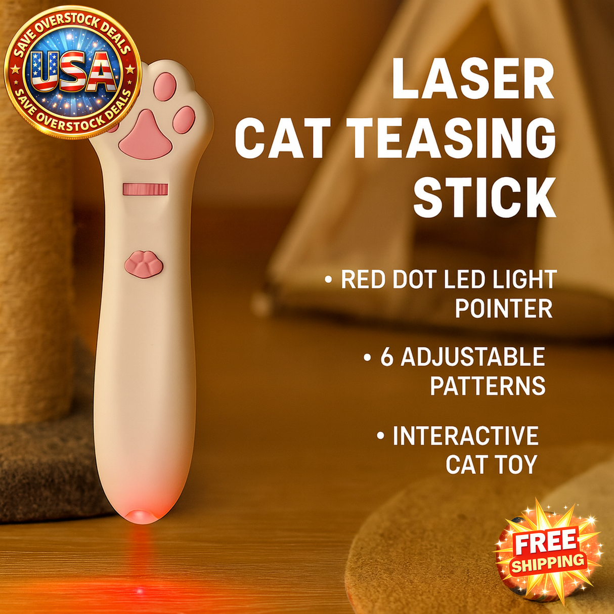 Laser Cat Teasing Stick LED Light Pointer Interactive Pet Toy for Cats & Dogs