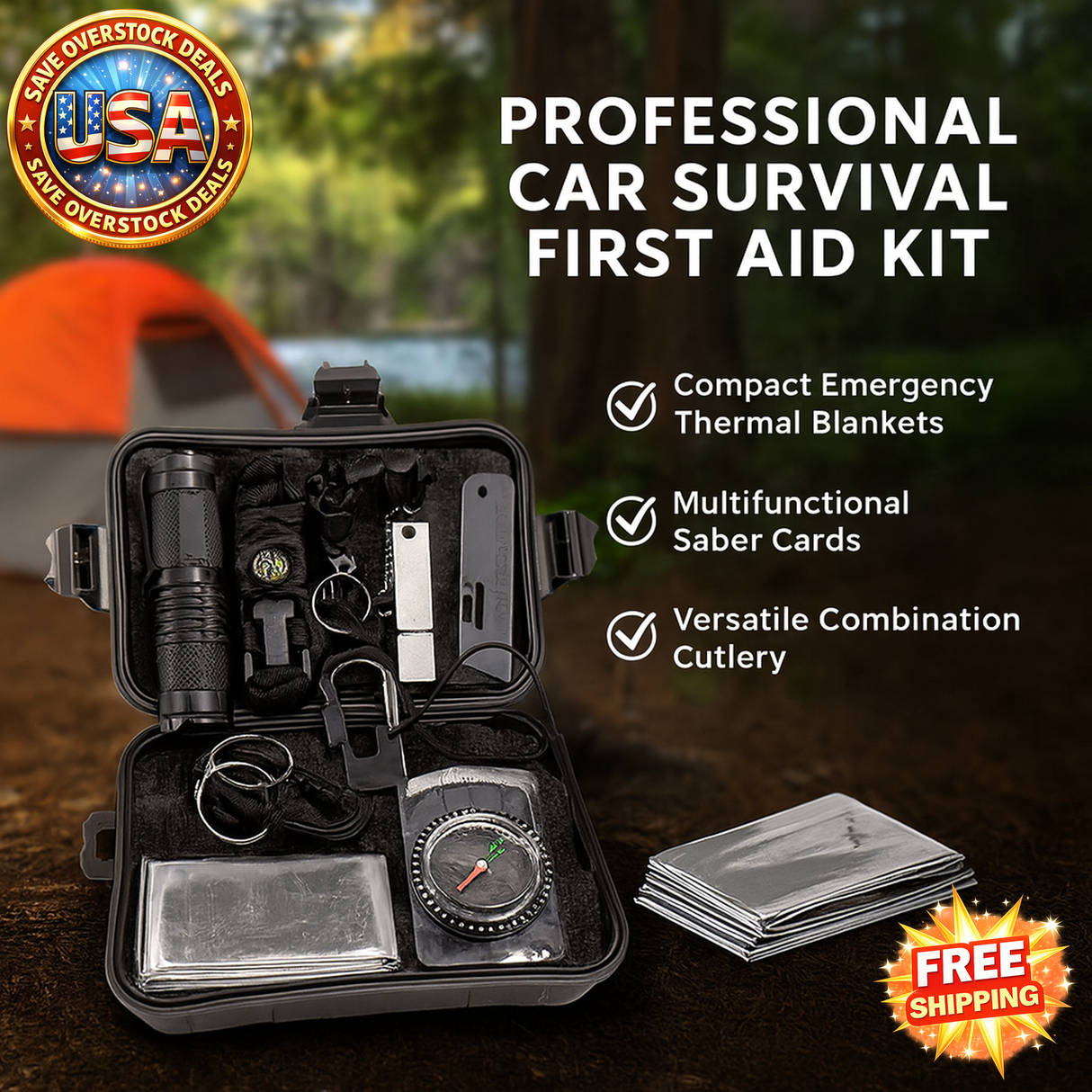 Professional First Aid Kit for Car, Camping & Hiking - Emergency Gear