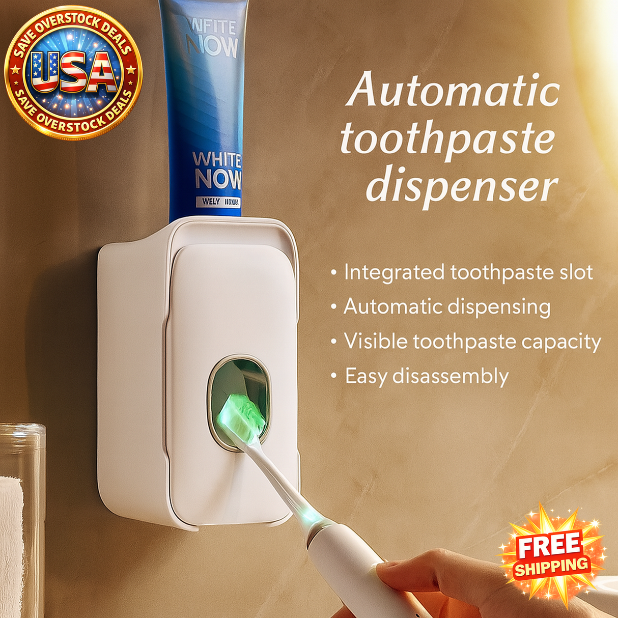 Automatic Toothpaste Dispenser Wall-Mounted Squeezer Toothbrush Holder Rack