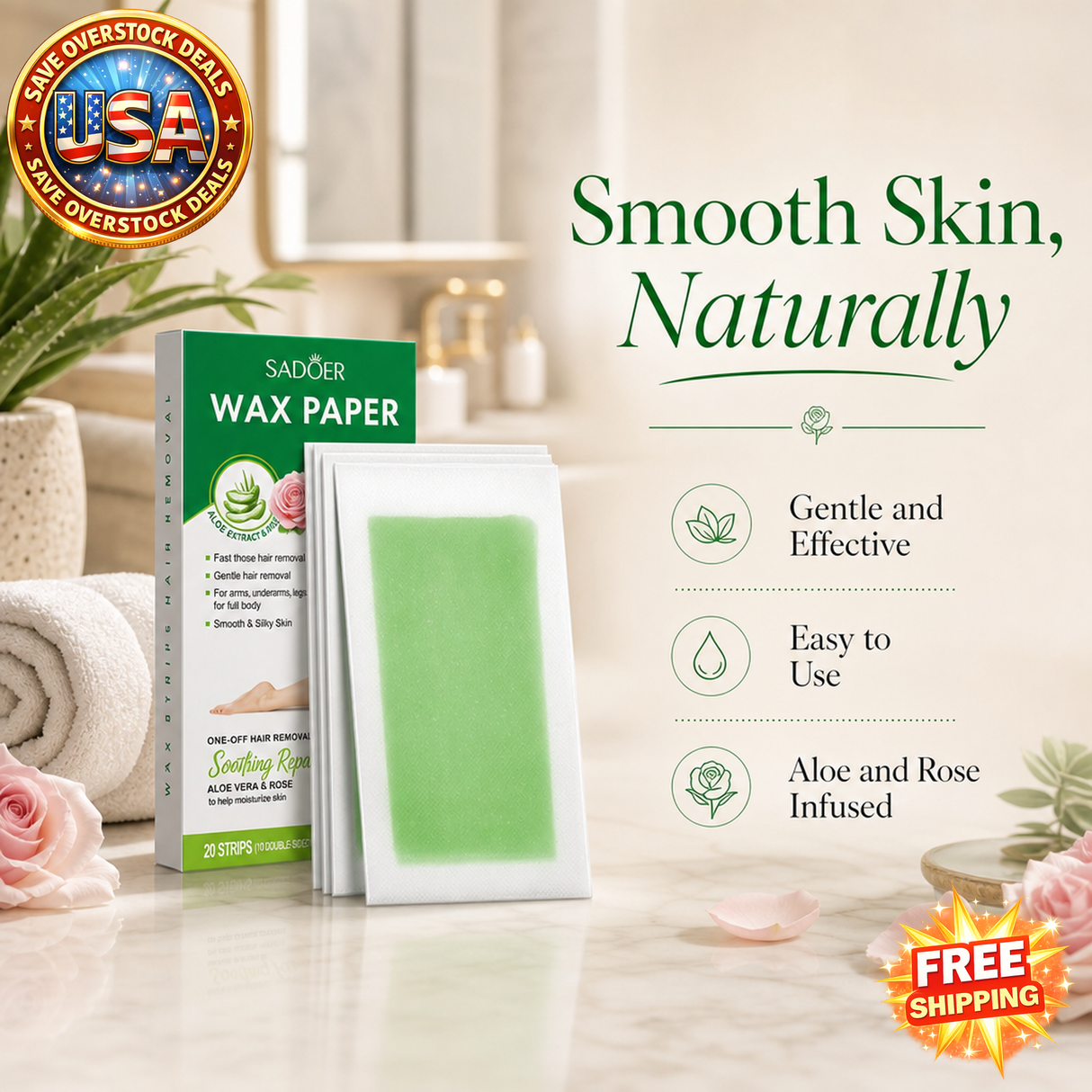 Aloe Vera Rose Double-Sided Wax Paper for Body Hair Removal