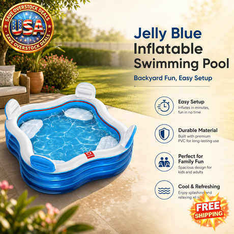Inflatable Swimming Pool, Jelly Blue for Backyard Fun
