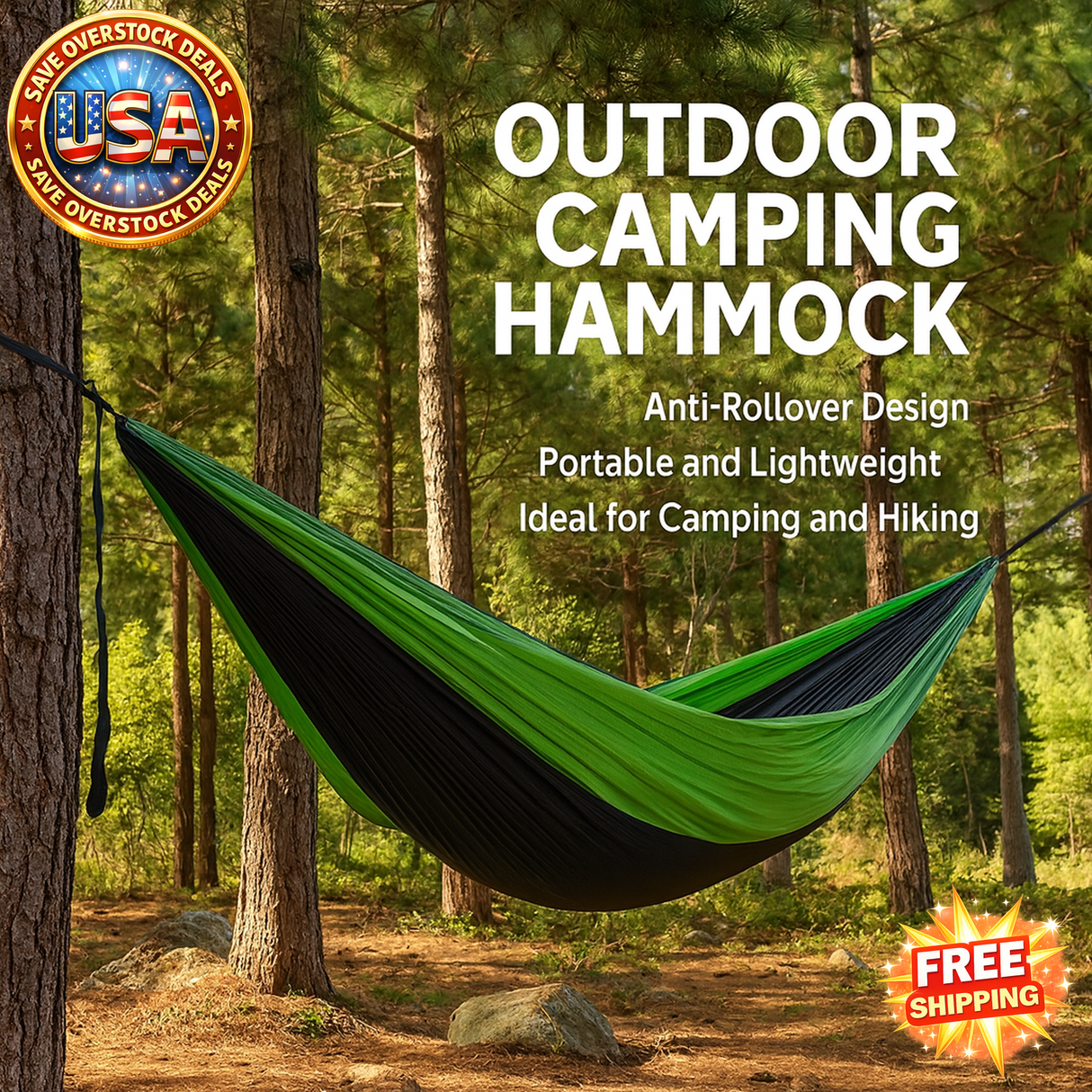 Portable Double Camping Hammock - Anti-Rollover for Outdoor Use