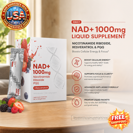 NAD 1000mg Liquid Supplement with Nicotinamide Riboside, 30 Packets
