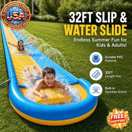 32FT Backyard Water Slide for Kids and Adults, PVC Material