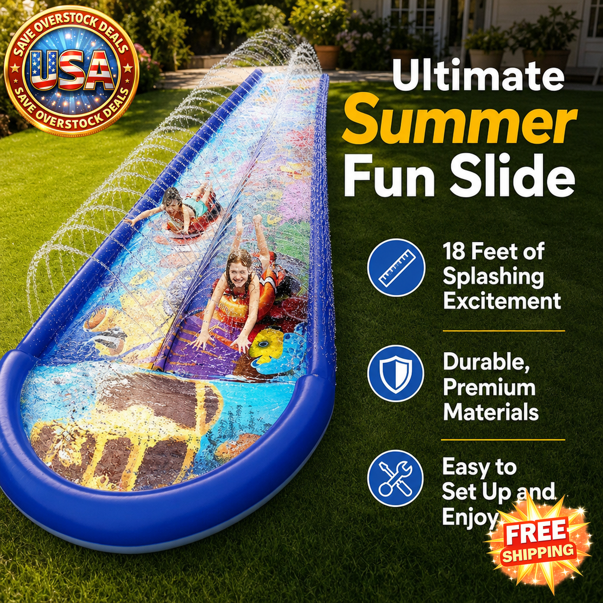 Inflatable Undersea Water Dual Slip and Slide with Splash Pad