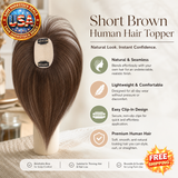 Short Brown Human Hair Toppers for Women, Clip-In 5x9cm