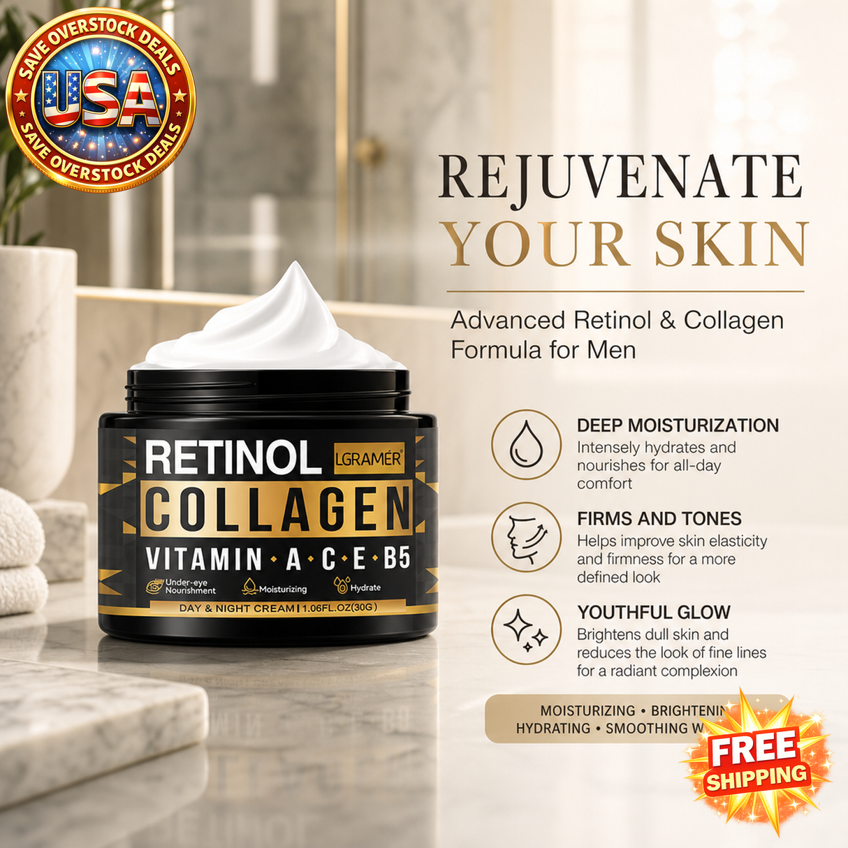 Men's Retinol Collagen Face Cream for Hydration & Firming