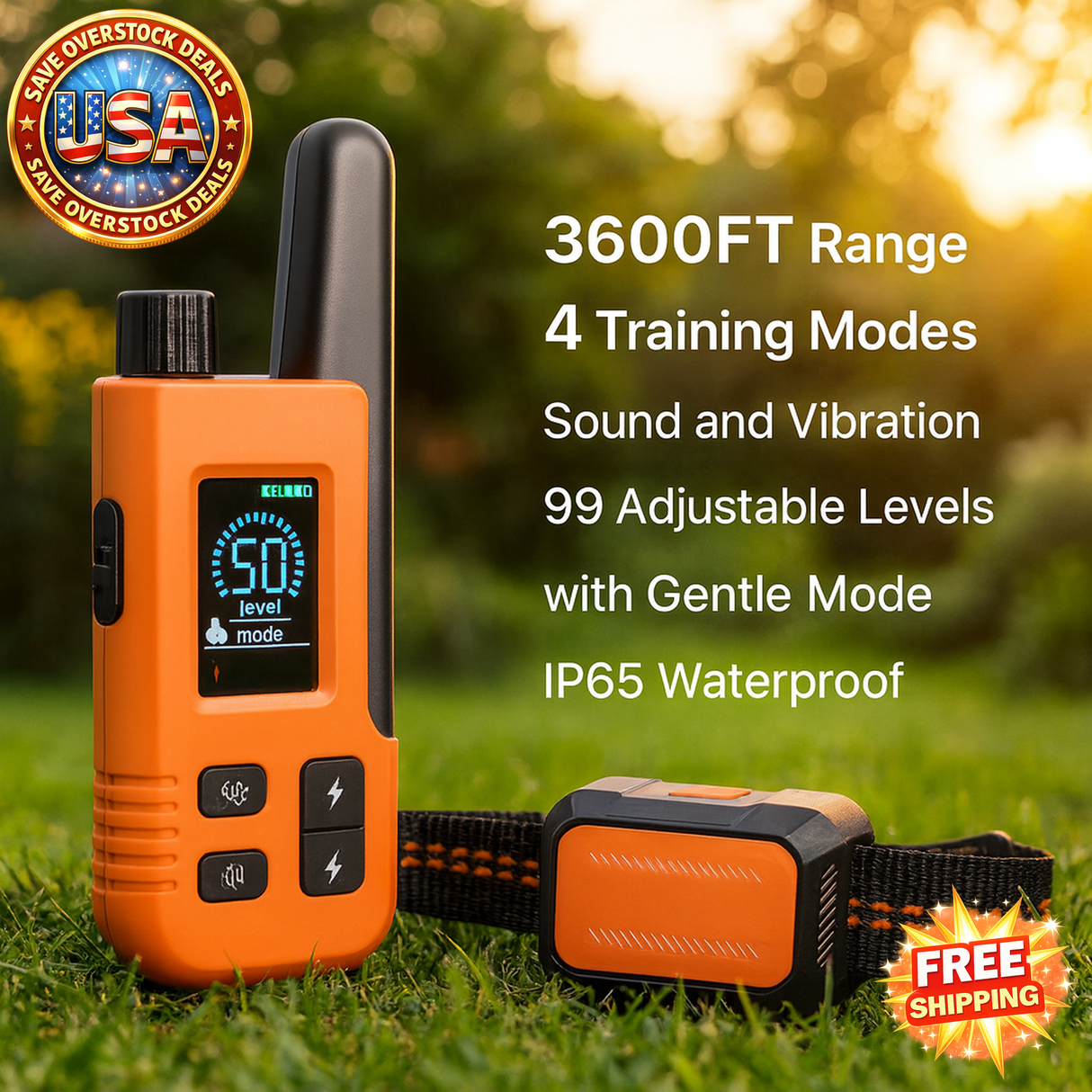 Electronic Training Collar 3600FT Range 4 Modes 99 Levels IP65 Waterproof
