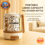 Portable Pill Divider Bottle, 4-Compartment Vitamin Storage Box