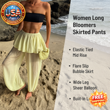 Women’s Sheer Bloomers Skirted Pants Wide Leg Culottes - Mid Rise Flare