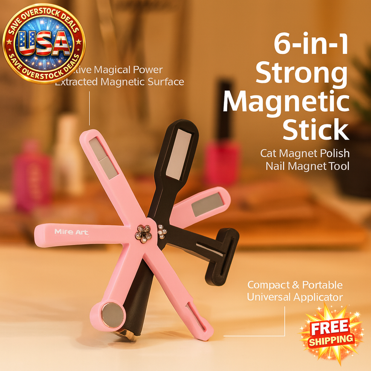 Magnetic Nail Art Tool 6-in-1 for Glitter Effect Manicure Design