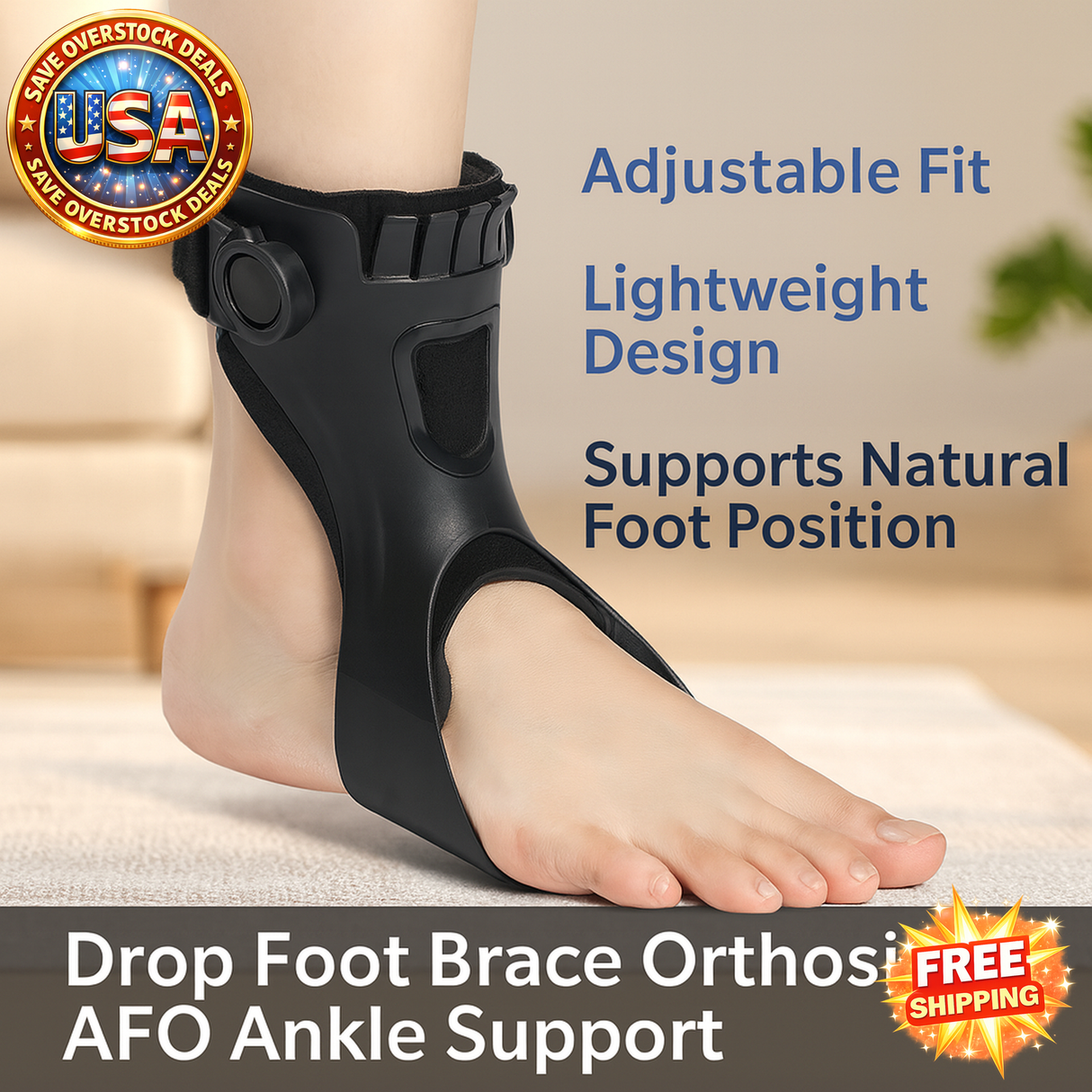 Drop Foot Brace AFO Ankle Support Adjustable Buckle for Stroke Recovery