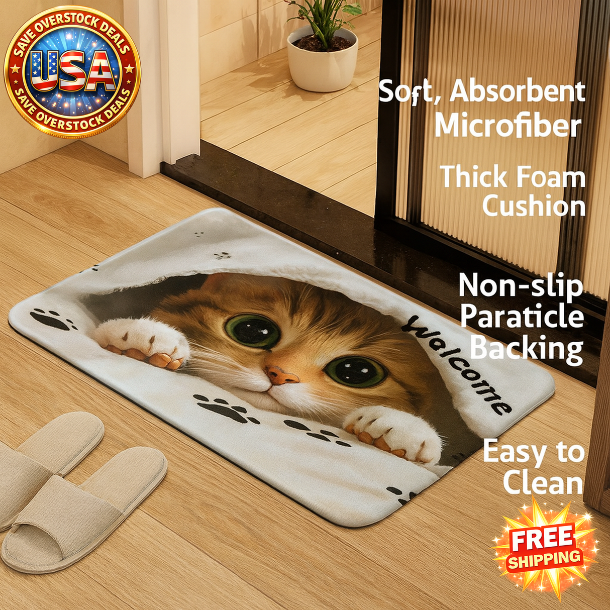 Kitten-Themed Anti-Slip Door Mat - Easy to Clean Home Decor
