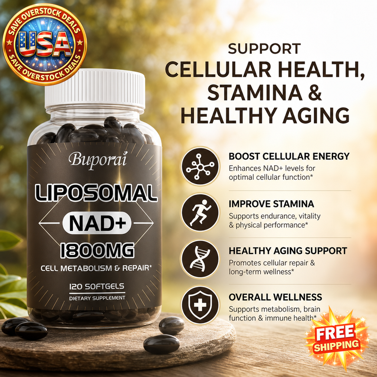 Liposomal NAD Supplement for Cellular Health & Stamina