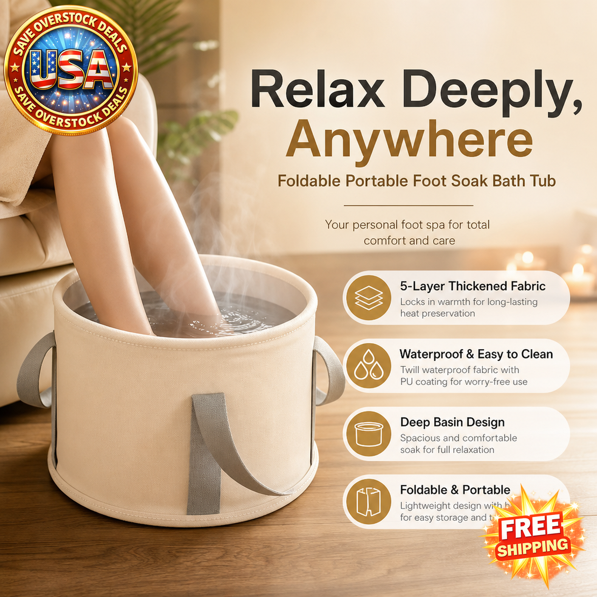 Foldable Portable Foot Soak Bath Tub with Heat Preservation