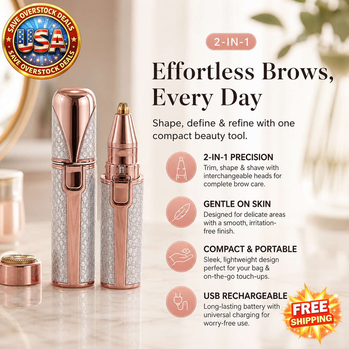 2 In1 Electric Eyebrow Trimmer for Women - Rechargeable Razor